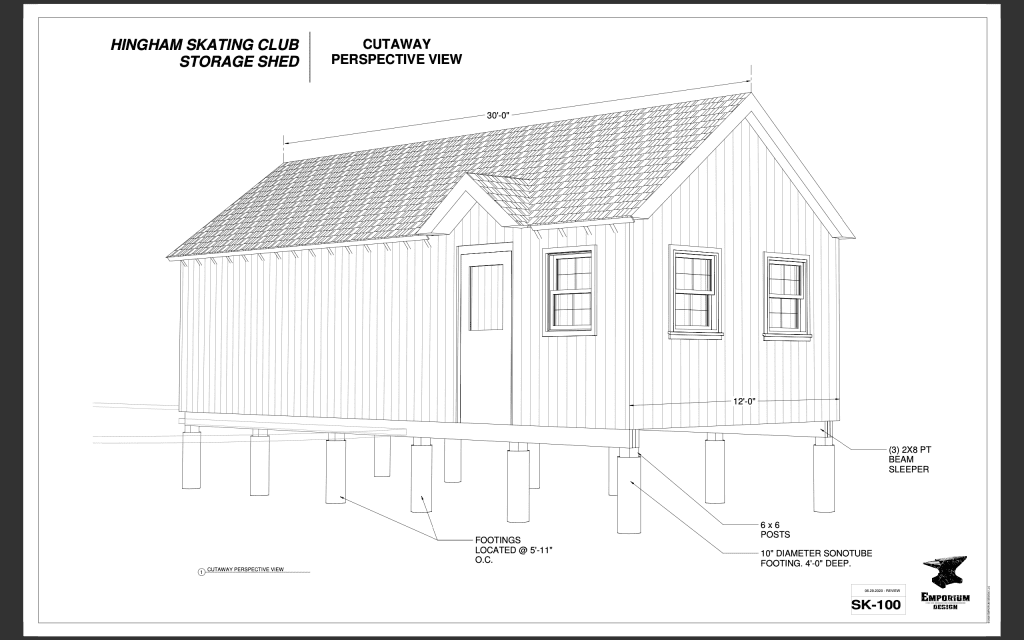 Robert Stansell from the Historical Commission prepared this rendering of the proposed shed design.