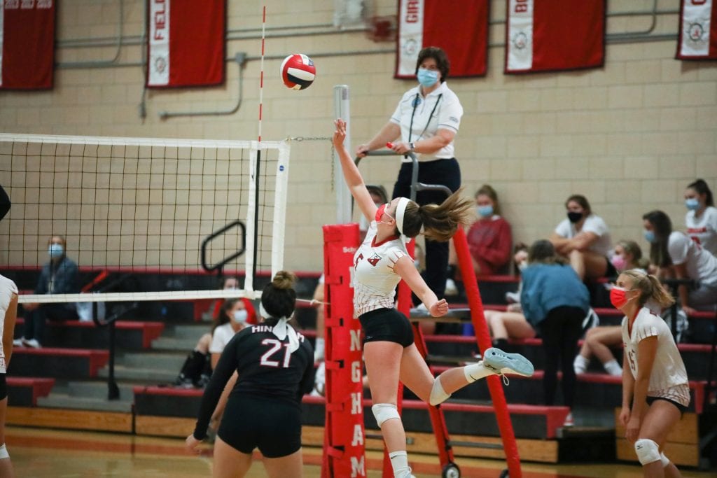 Senior Loiuse Kenny makes an athletic play on the ball during the second game of the match. 