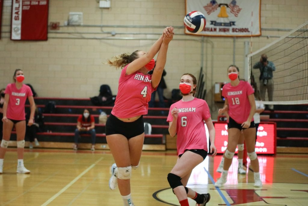 Senior Gabriella Youssef (4) with a great save in the second game. 