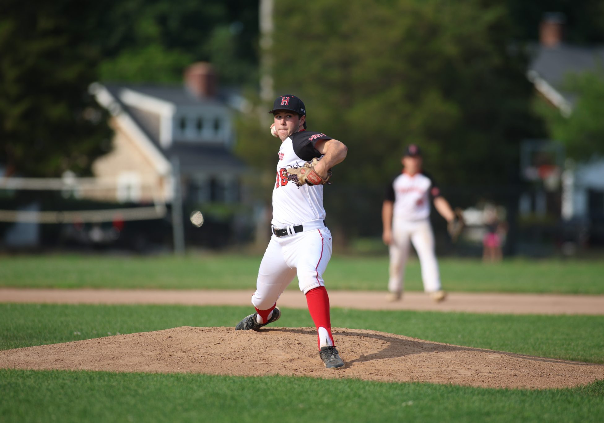 Former HHS baseball captain and current Hobart College player Jake Schulte leads Hingham Legion Post 120 into the State Championships.